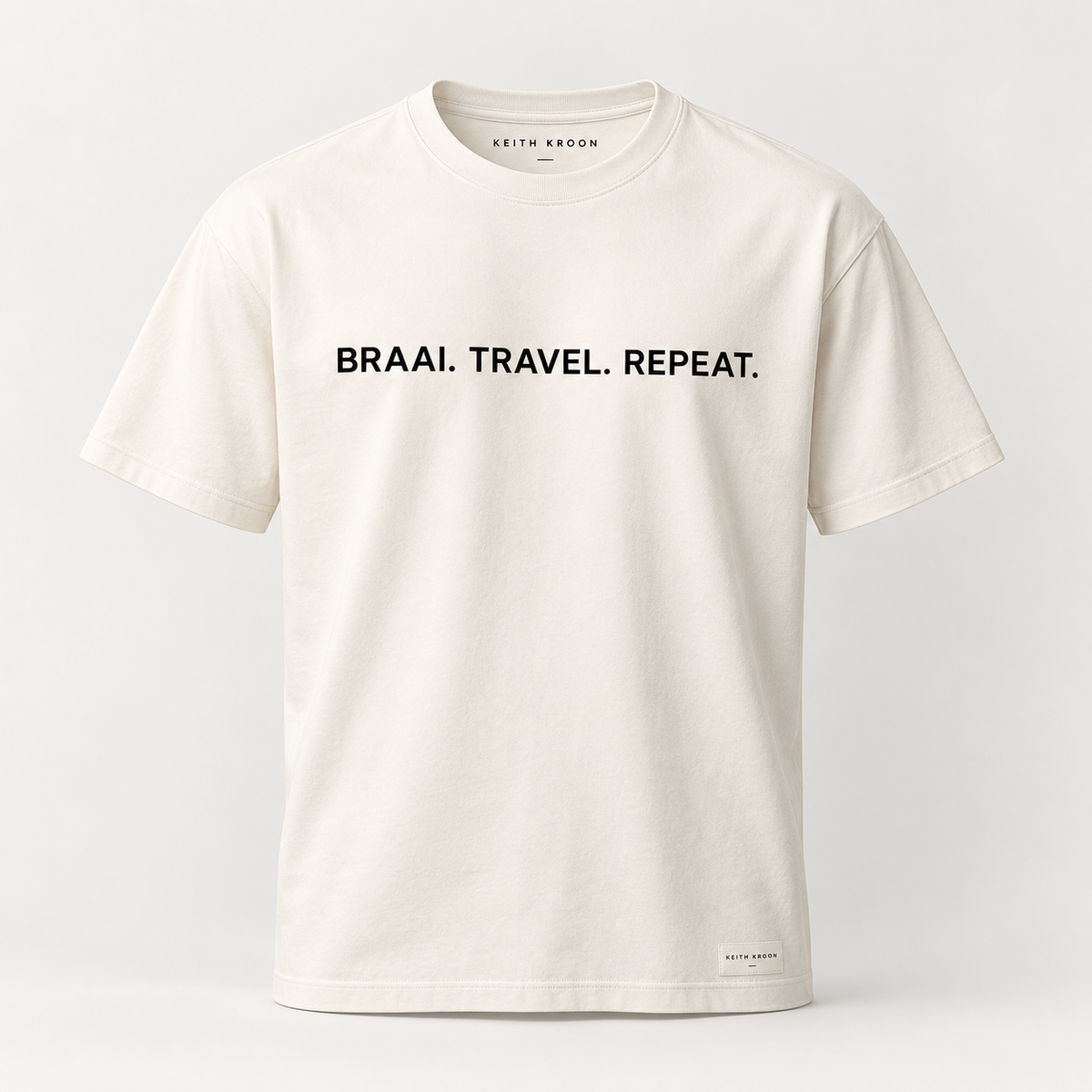 BRAAI. TRAVEL. REPEAT. cream T shirt mockup