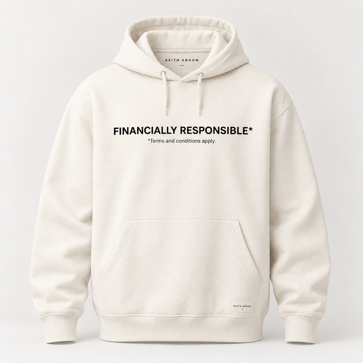 FINANCIALLY RESPONSIBLE cream hoodie mockup